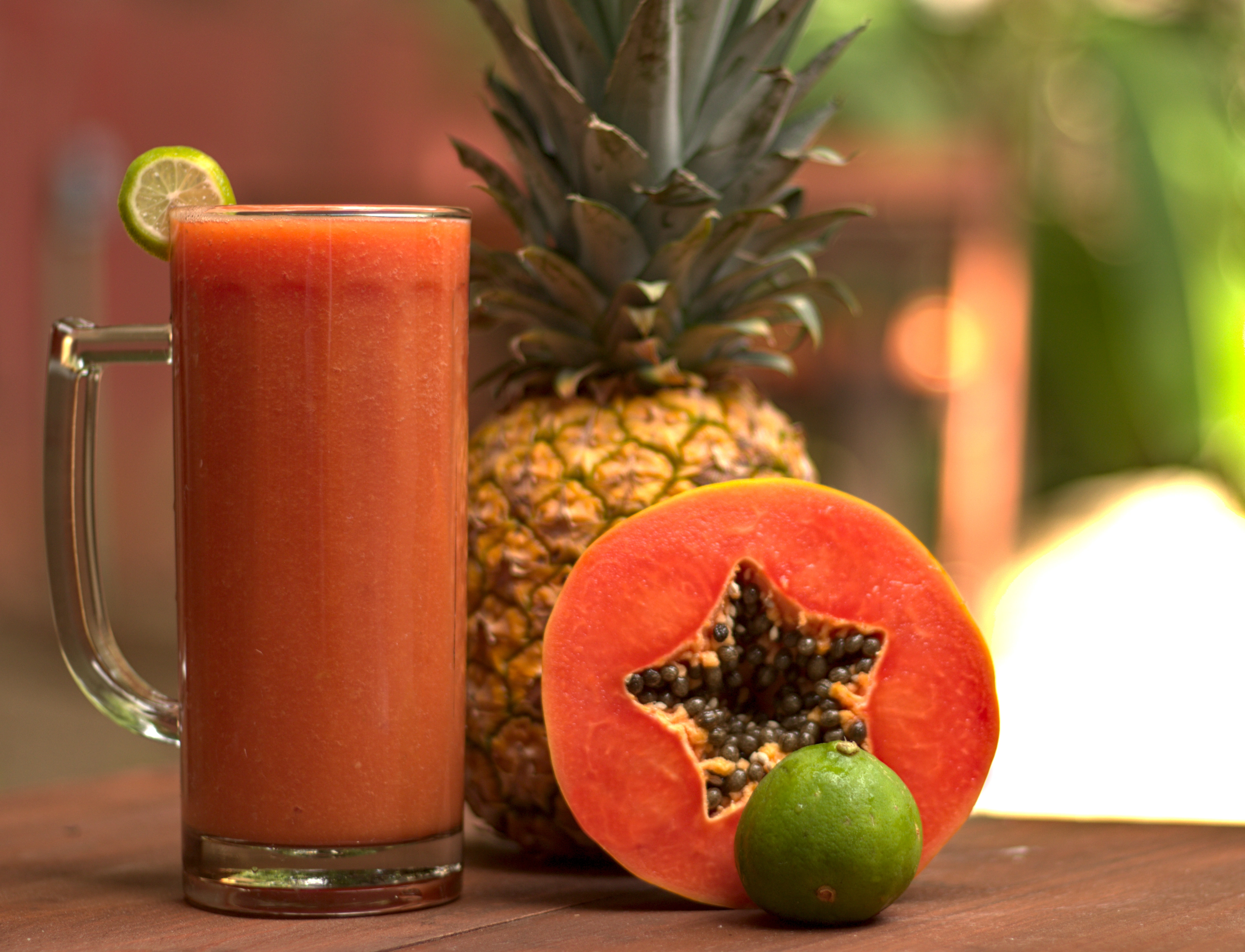 Tropical fruit smoothie with papaya
