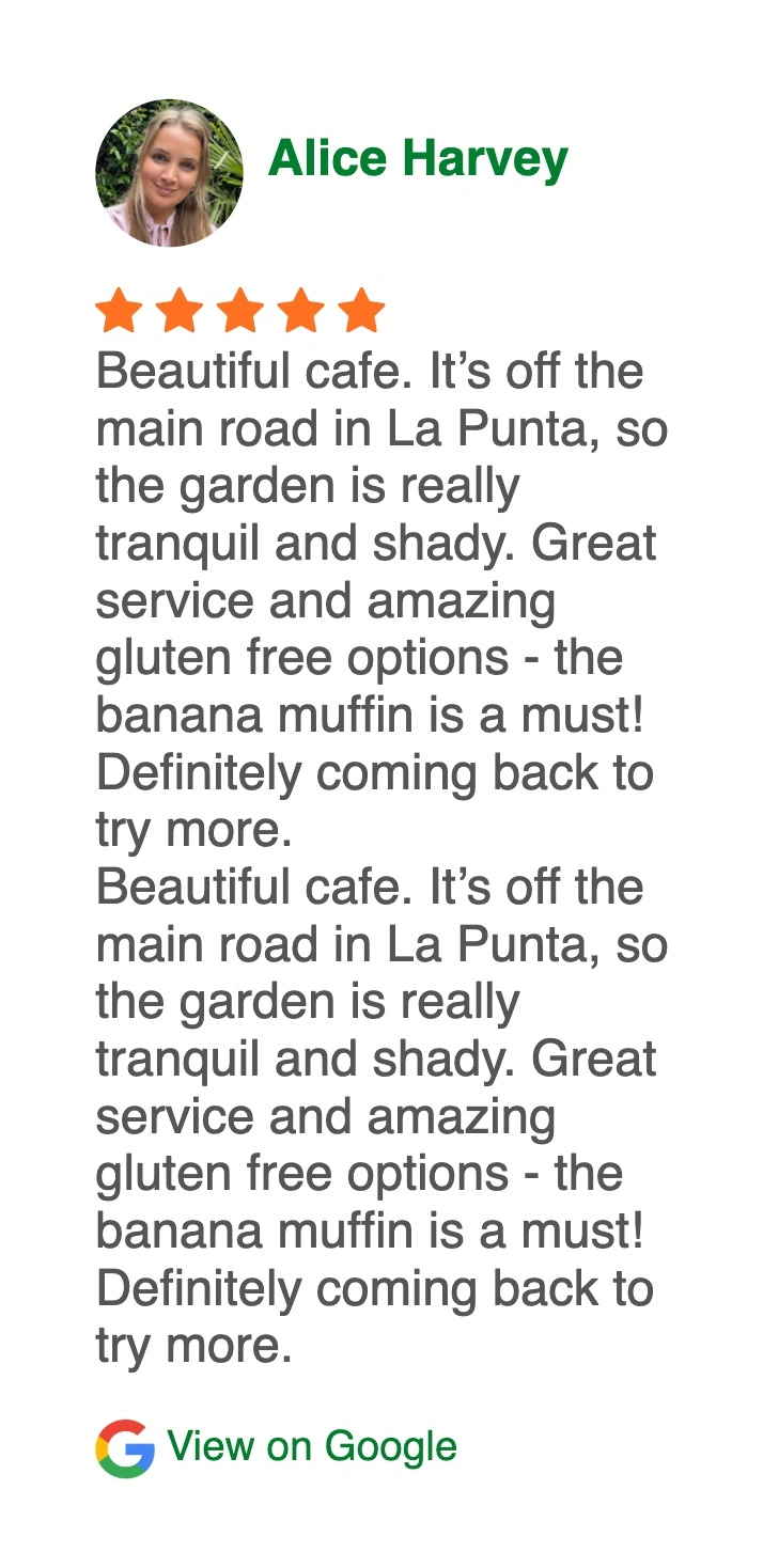 5-star review praising the gluten-free options