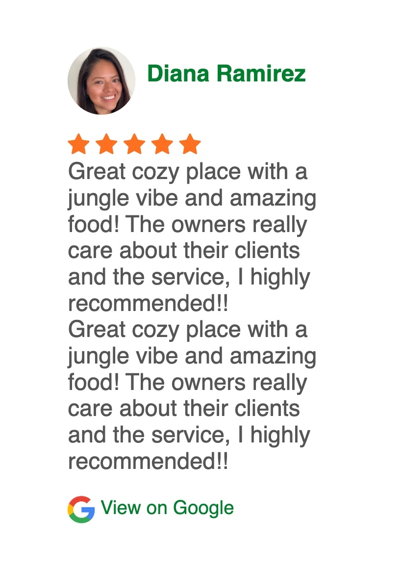 Review about cozy jungle vibe and amazing food